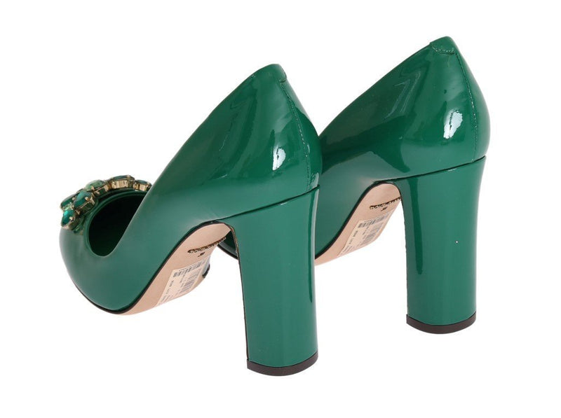 Green Crystal Leather Pumps