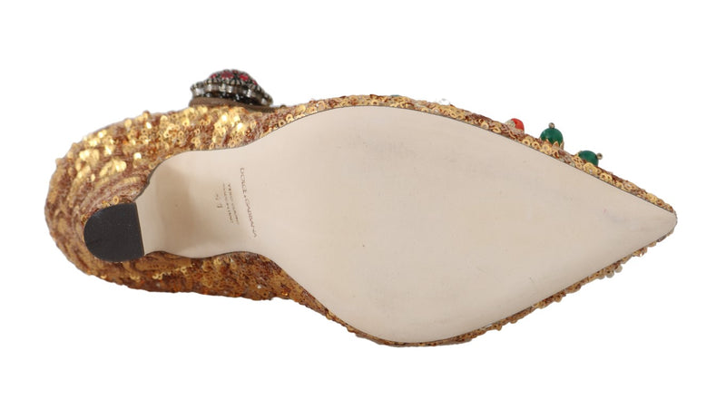 Gold Sequin Leather Crystal Sandal