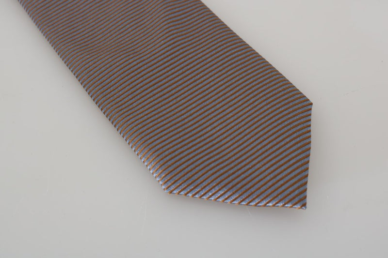 Gray Gold Silk Striped Pattern Tie