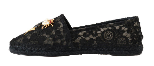 Black Crystal Espadrilles Shoes