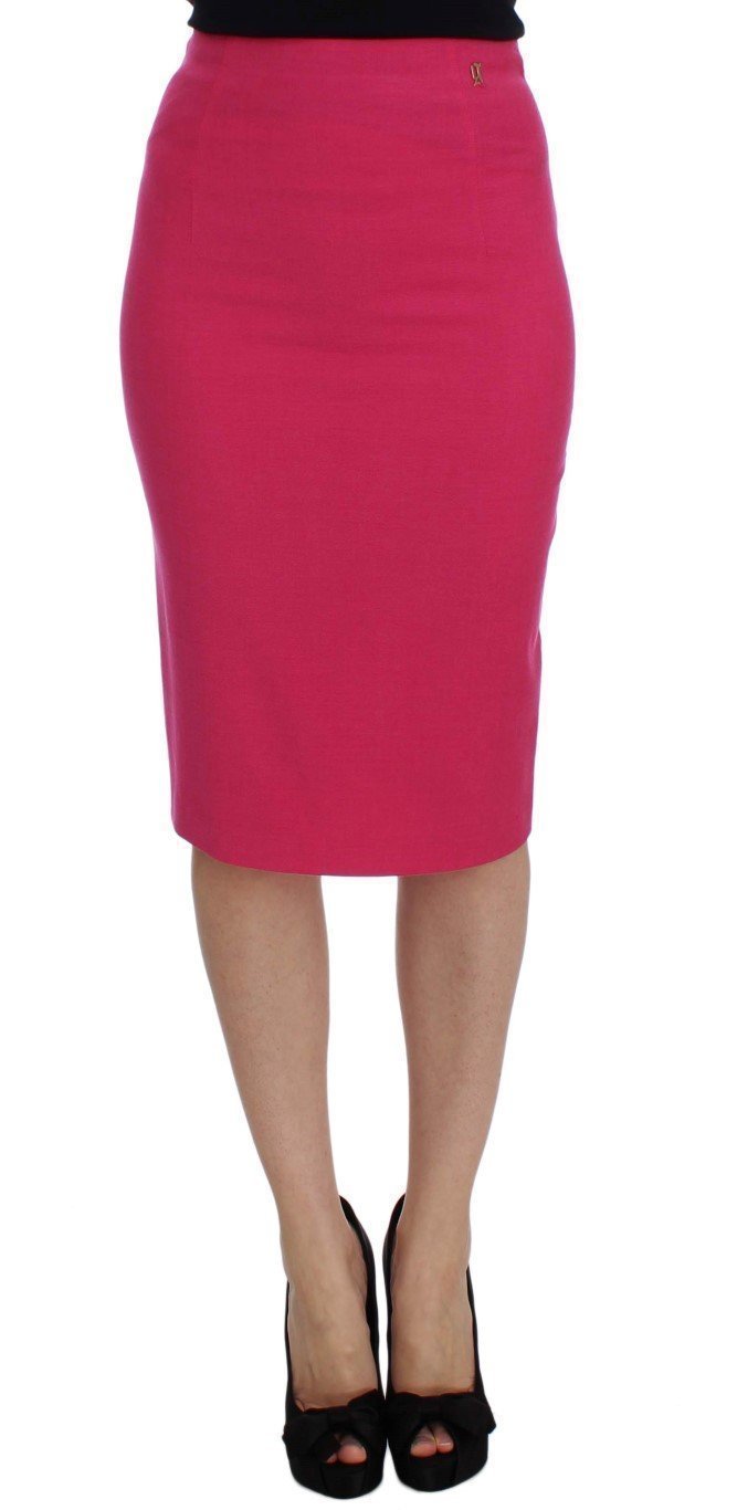 Pink Wool Stretch Pencil Skirt