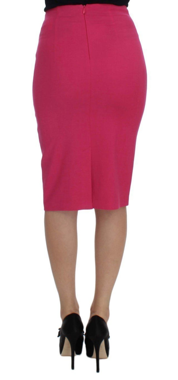 Pink Wool Stretch Pencil Skirt