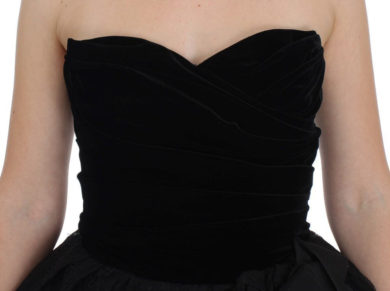 Black Floral Lace Corset Pouf Ball Dress