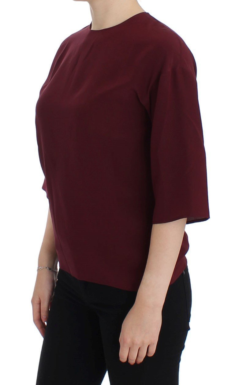 Red 3/4 sleeve silk blouse