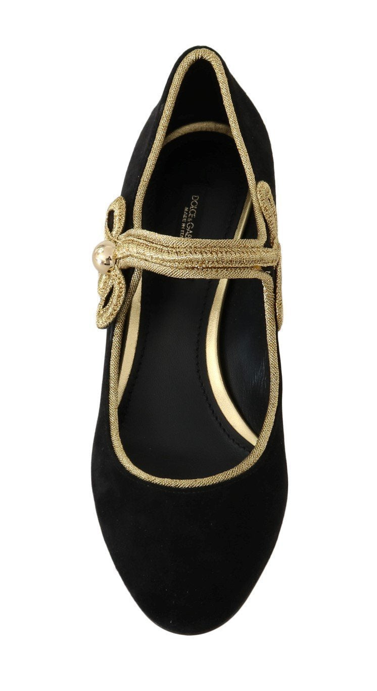 Black Suede Gold Baroque Mary Janes Shoes