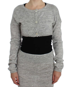 Gray Cropped Knitted Cardigan Sweater