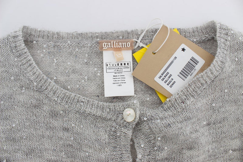 Gray Cropped Knitted Cardigan Sweater