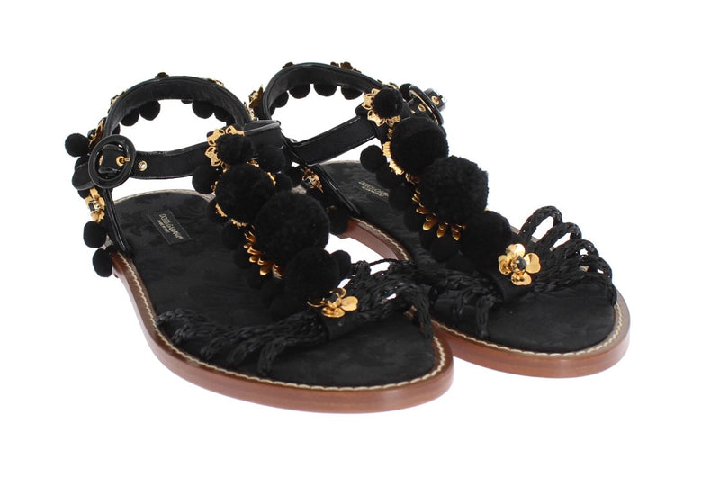 Black Raffia Crystal Torero Sandals