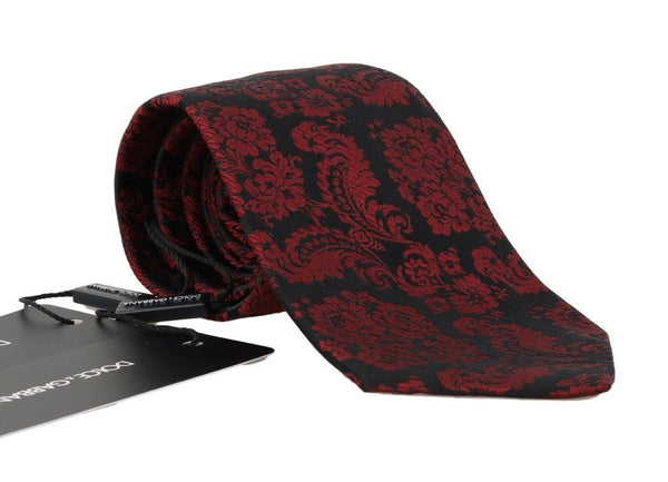 Black Silk Bordeaux Floral Pattern Tie