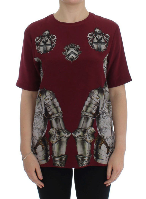 Red Knight Print Silk Blouse T-shirt