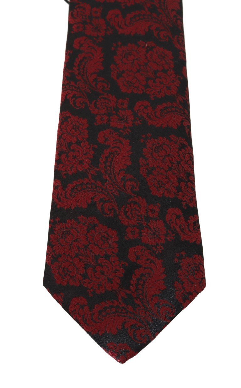 Black Silk Bordeaux Floral Pattern Tie