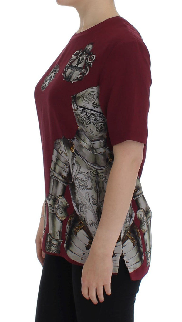 Red Knight Print Silk Blouse T-shirt