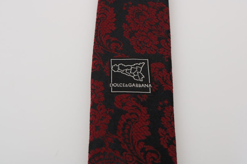 Black Silk Bordeaux Floral Pattern Tie