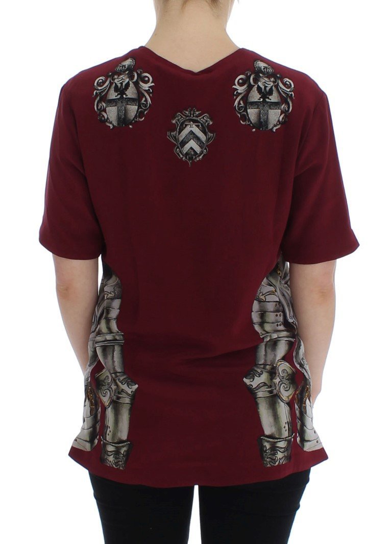 Red Knight Print Silk Blouse T-shirt
