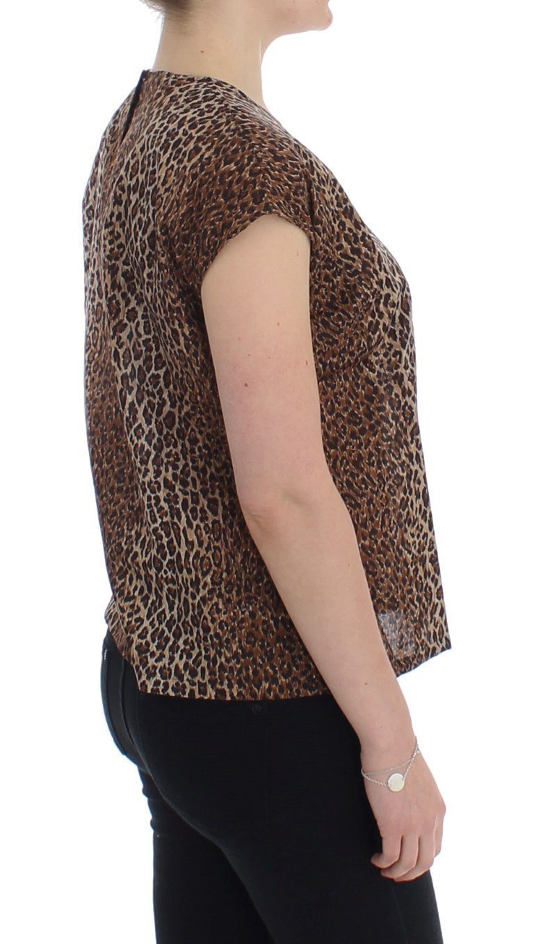 Brown leopard print cotton blouse