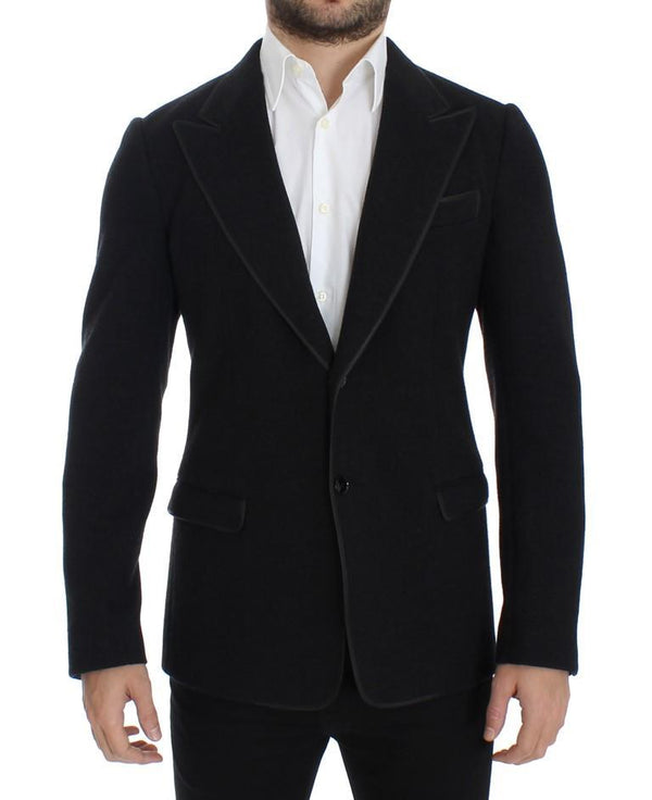Gray wool two button slim blazer