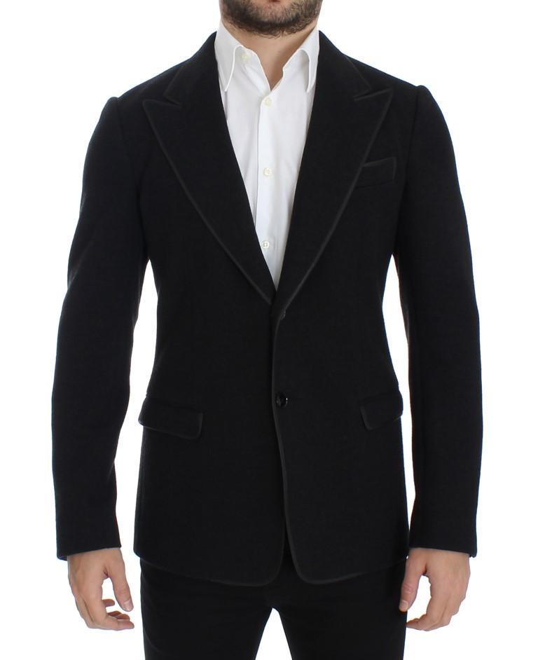 Gray wool two button slim blazer