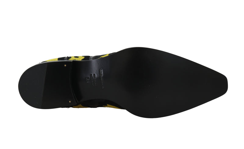 Black Leather Leopard Chelsea Boots