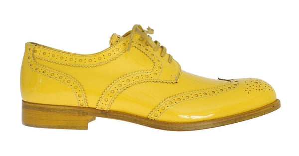 Yellow Leather Oxford Broques Flats