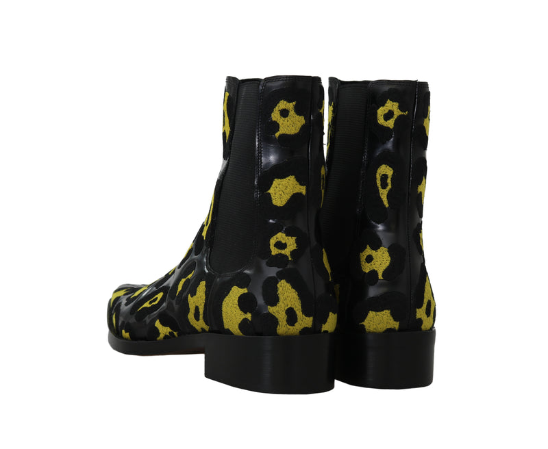 Black Leather Leopard Chelsea Boots