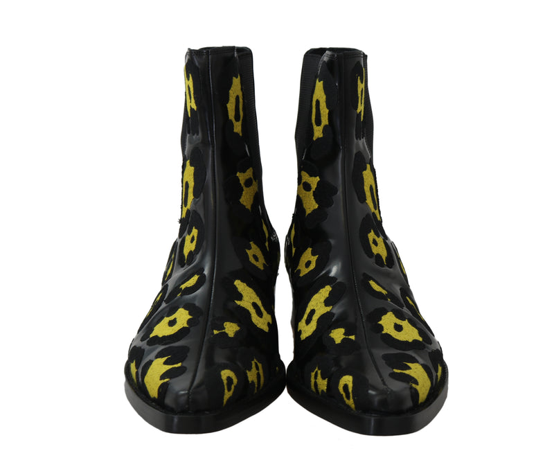 Black Leather Leopard Chelsea Boots