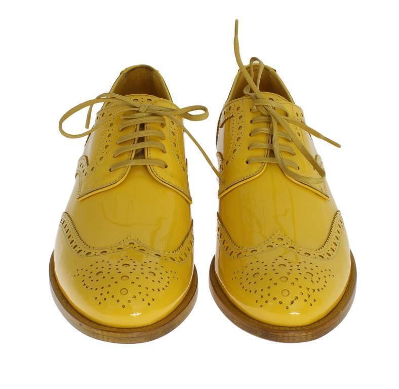 Yellow Leather Oxford Broques Flats