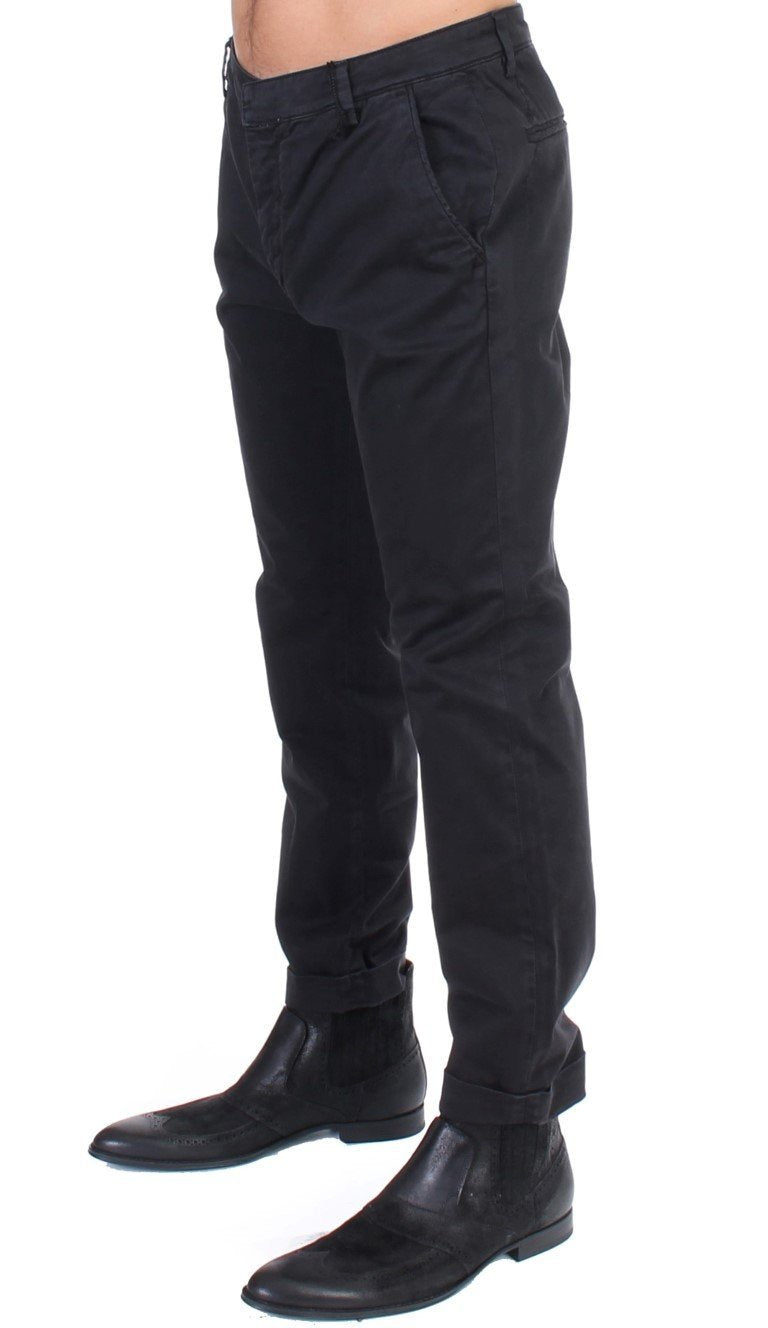 Black cotton stretch waist casual pants