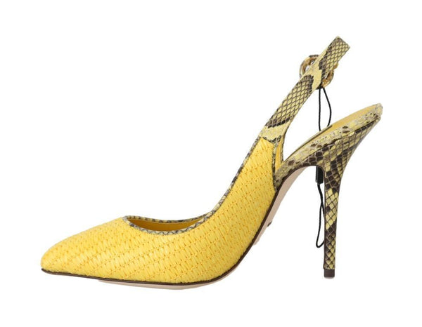 Yellow Snakeskin Straw Slingbacks Shoes