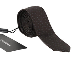 Brown Silk Gray Polka Dot Slim Tie