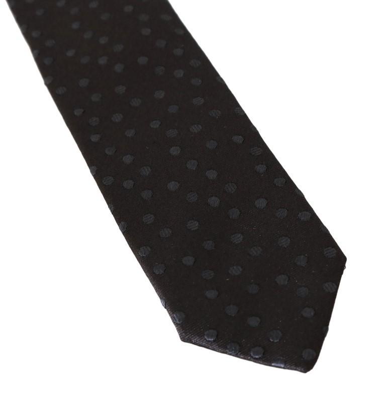 Brown Silk Gray Polka Dot Slim Tie