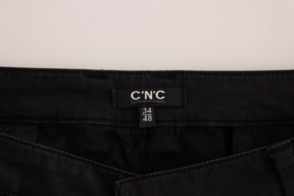 Black cotton stretch waist casual pants