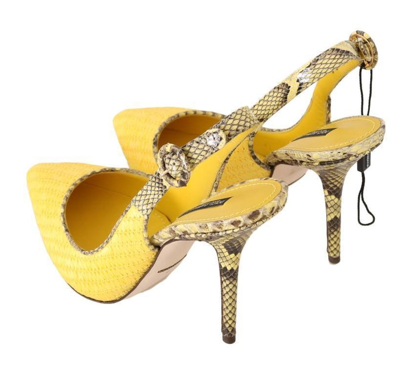 Yellow Snakeskin Straw Slingbacks Shoes