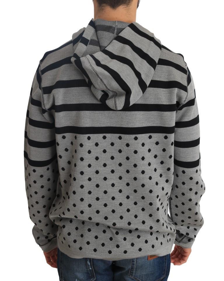 Gray Cotton Black Hooded Pullover Sweater