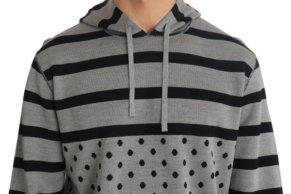 Gray Cotton Black Hooded Pullover Sweater