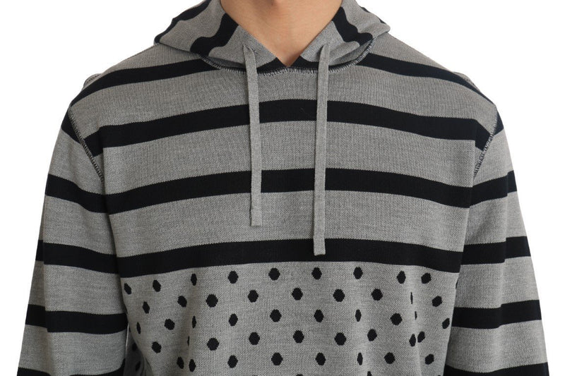 Gray Cotton Black Hooded Pullover Sweater