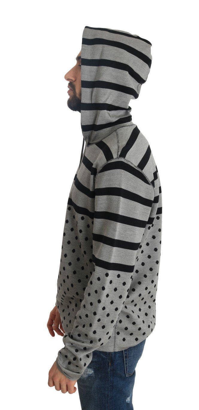 Gray Cotton Black Hooded Pullover Sweater