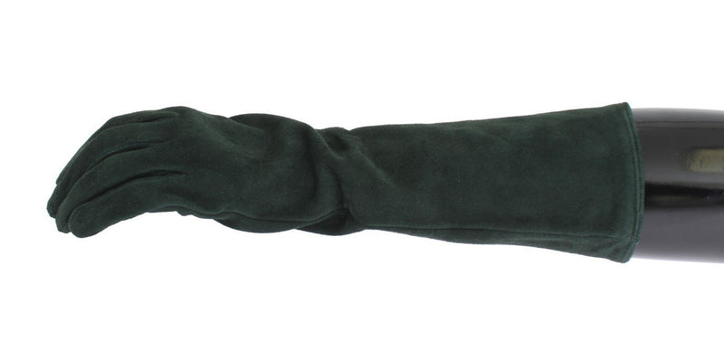 Green Suede Elbow Button Gloves