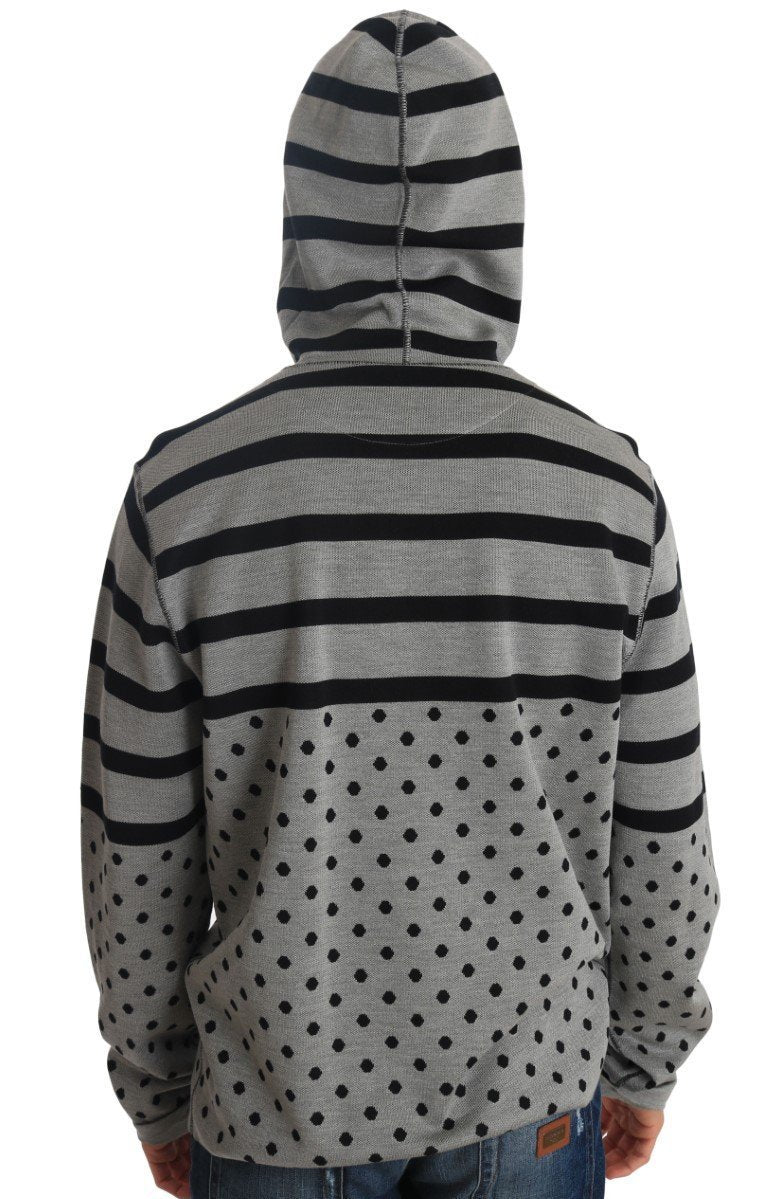 Gray Cotton Black Hooded Pullover Sweater
