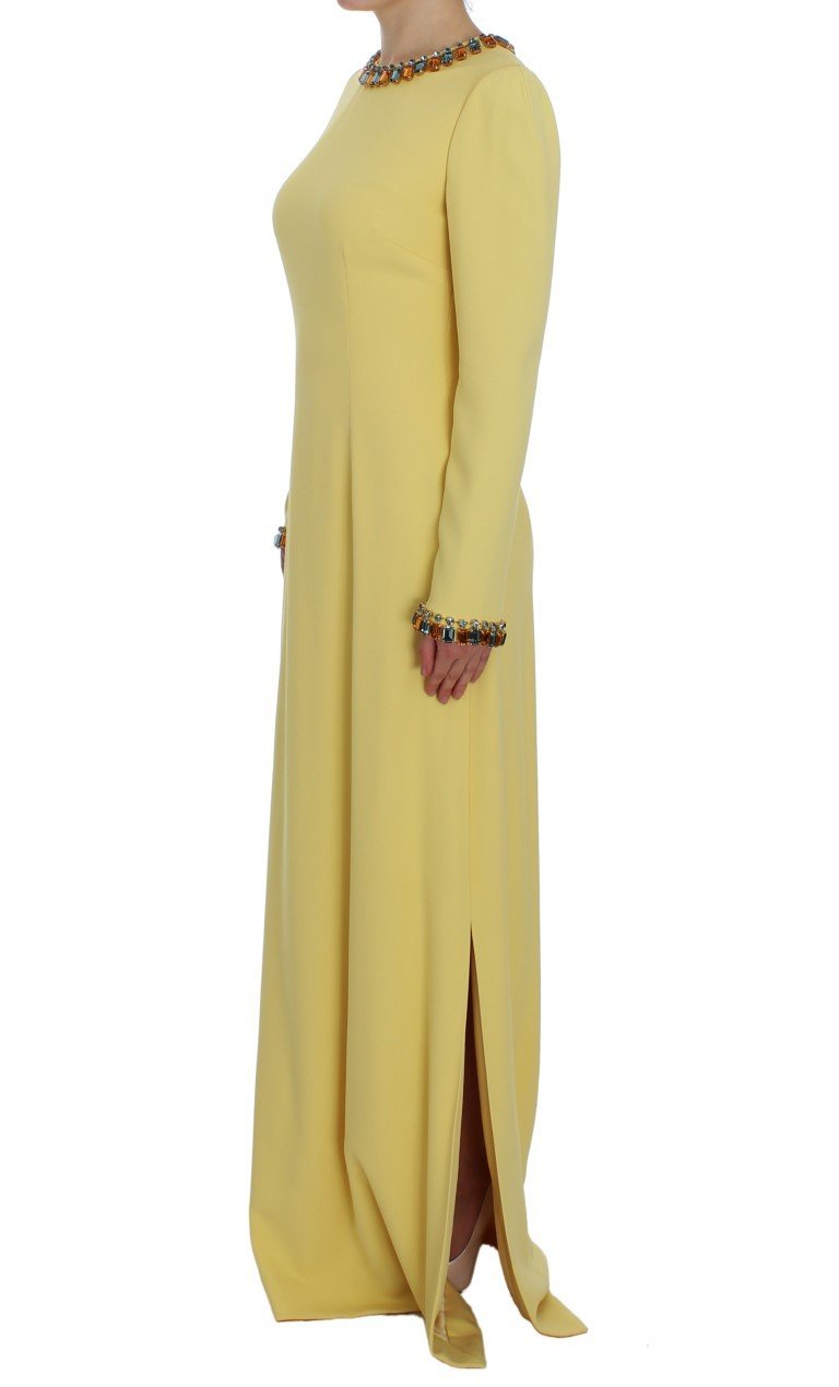 Yellow Silk Crystal Embellished Gown Dress