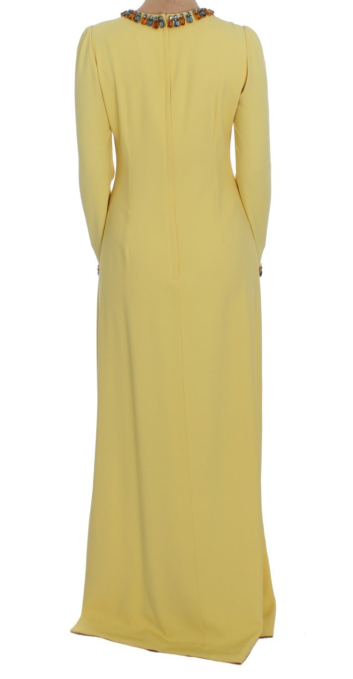 Yellow Silk Crystal Embellished Gown Dress