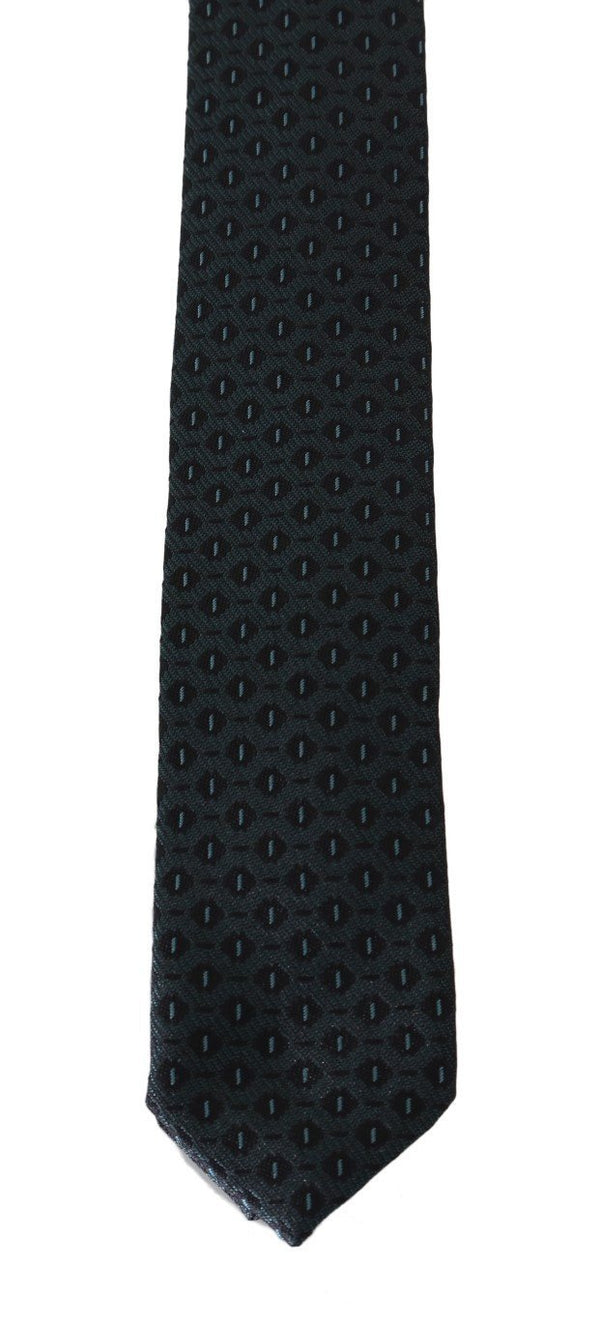 Black Silk Blue Pattern Slim Tie