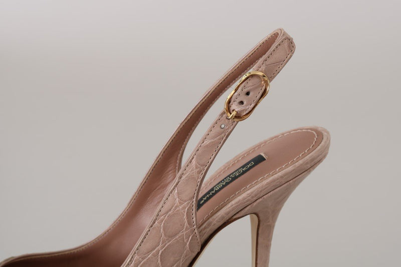 Pink Caiman Crocodile Slingbacks Shoes