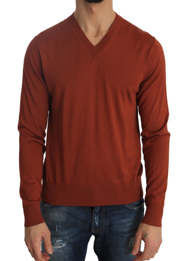 Orange Silk V-neck Pullover Sweater