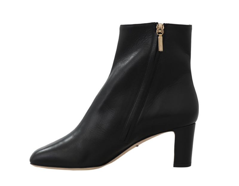 Black Leather Zipper Ankle Boots