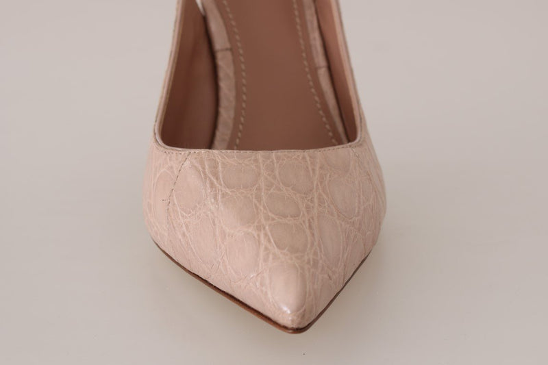 Pink Caiman Crocodile Slingbacks Shoes