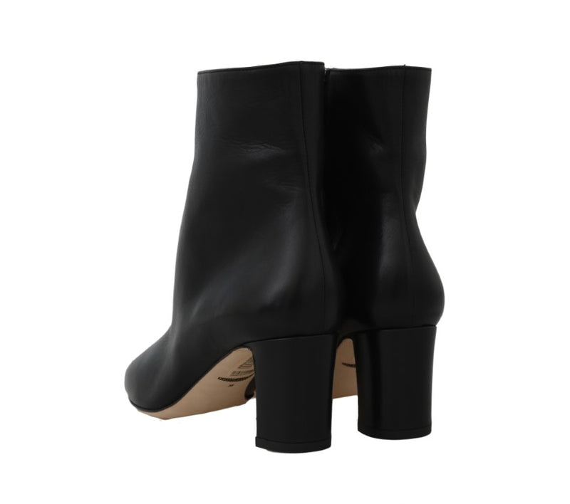 Black Leather Zipper Ankle Boots