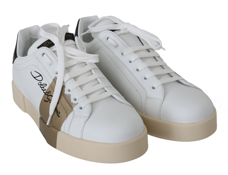 White Leather Gold Casual Sneakers