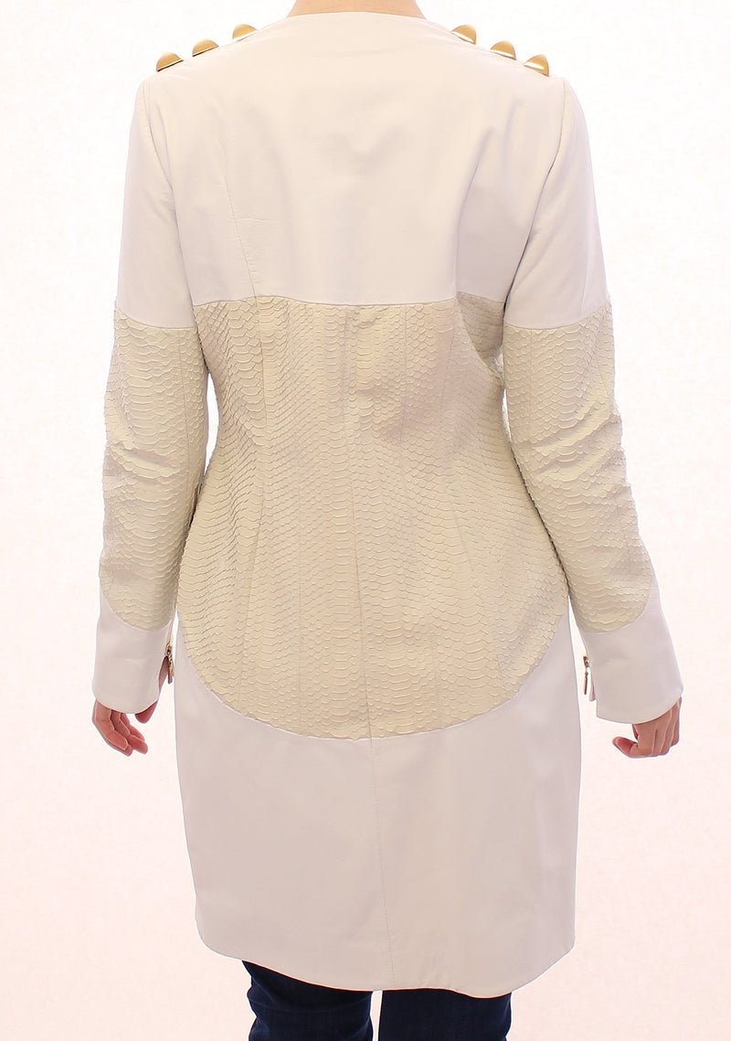 White Leather Long Crocco Jacket