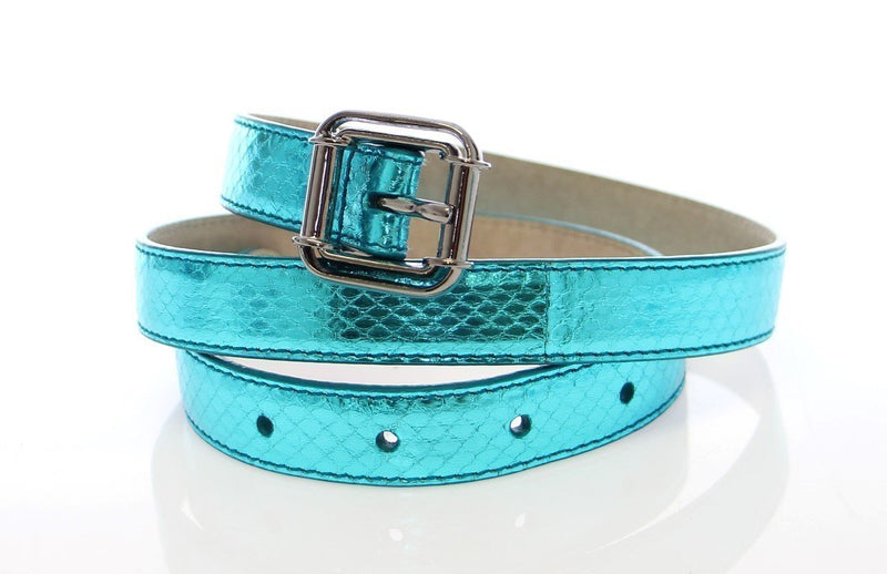 Blue Leather Logo Belt