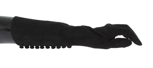 Black Suede Elbow Button Gloves